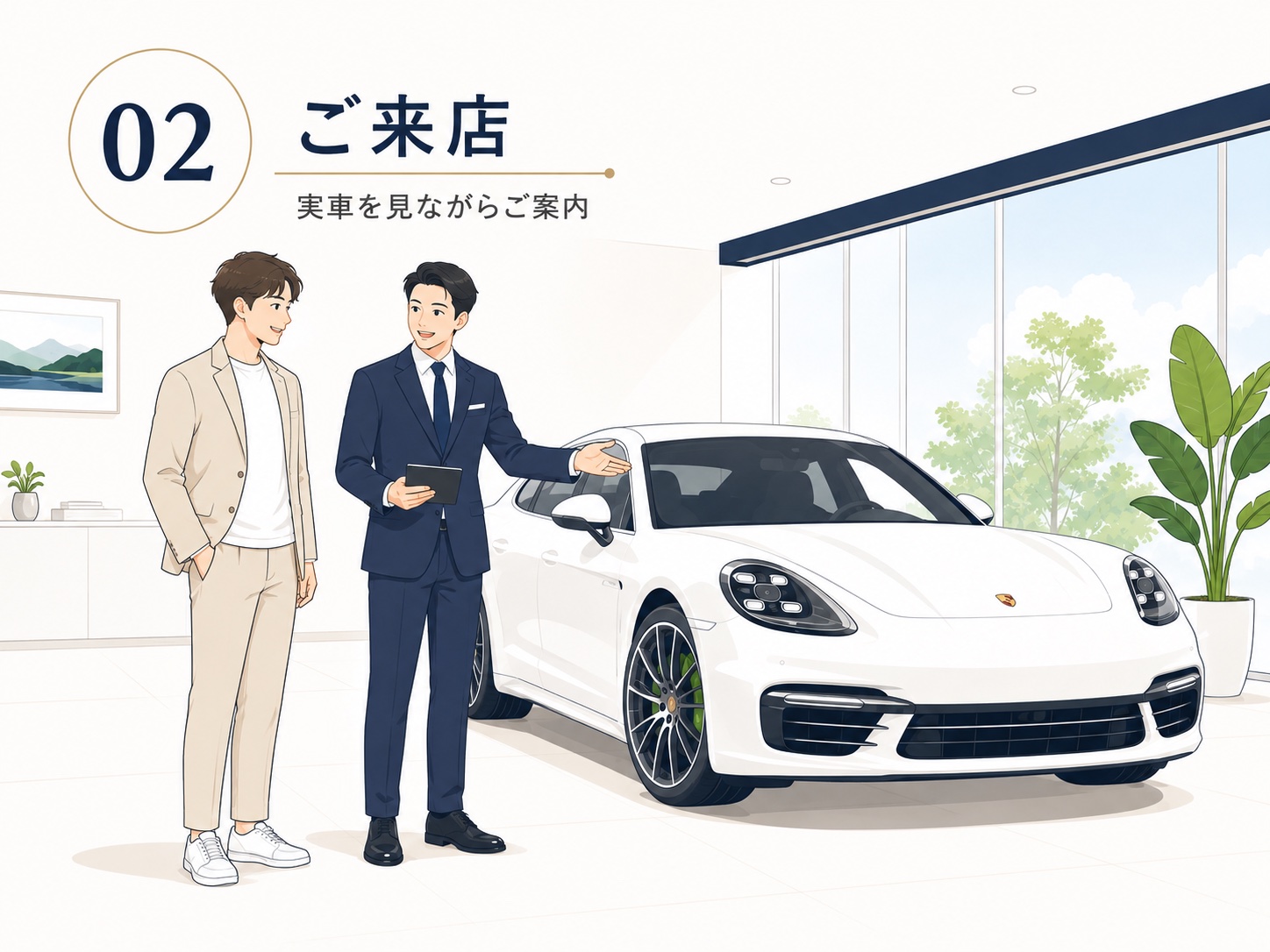 店舗で実車を見ながら案内を受ける様子